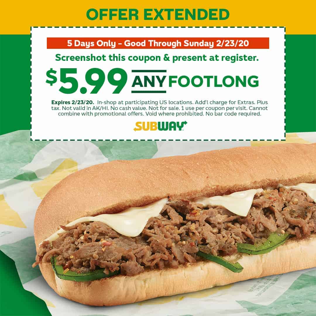 Subway coupon coupon and promo code